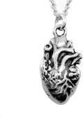 Sterling Silver Anatomical 3D Heart Charm Necklace - Detailed 18in