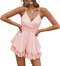 Women Spaghetti Strap V Neck Backless Ruffle Romper - Lightweight