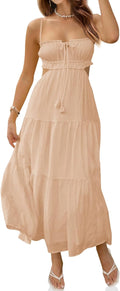 Fisoew Women's Spaghetti Strap Maxi Dress - Flowy Summer Backless Maxi
