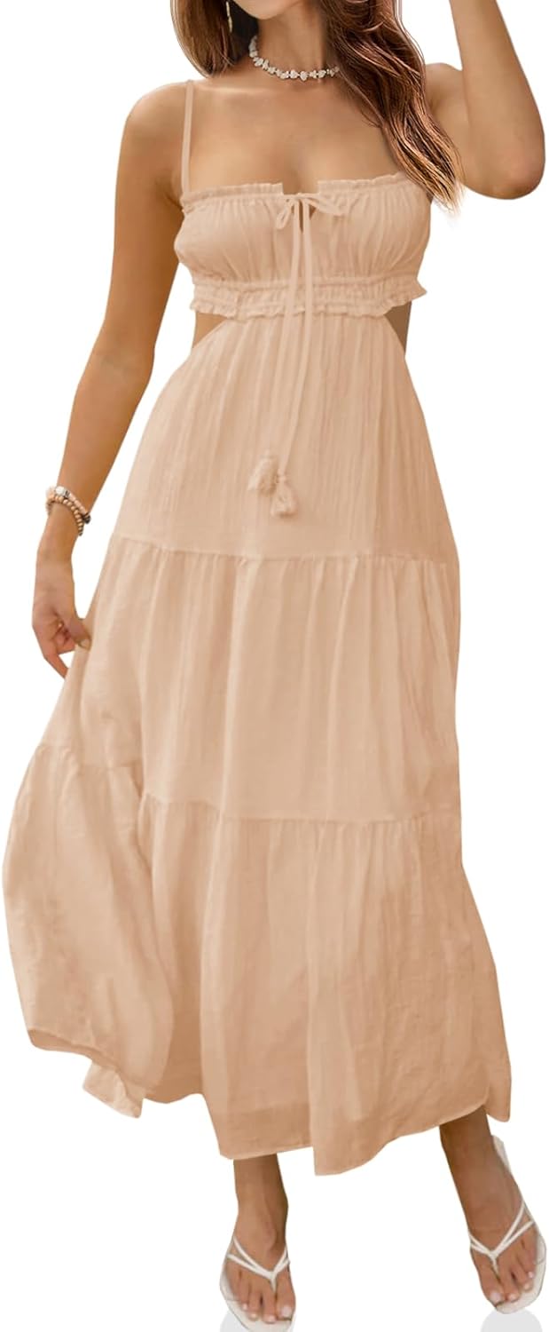 Fisoew Women's Spaghetti Strap Maxi Dress for Summer Fun