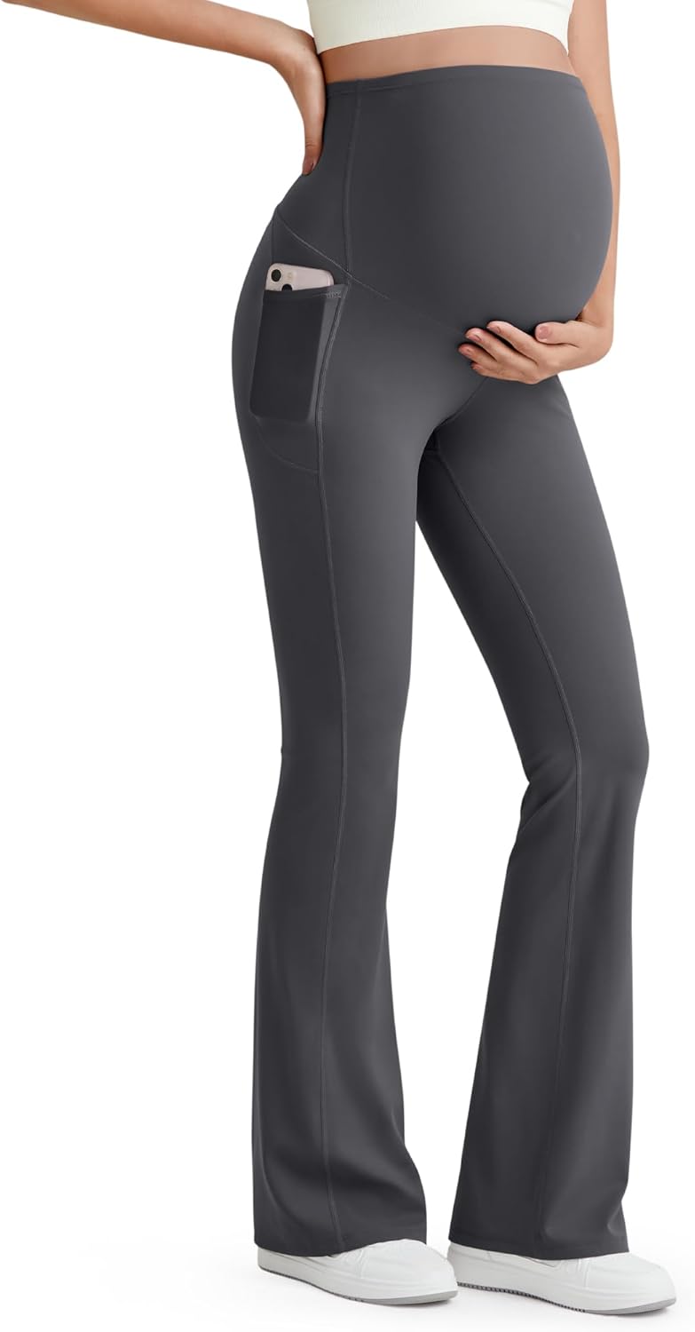 G4Free BareFeel Maternity Flare Leggings with Pockets for Comfort