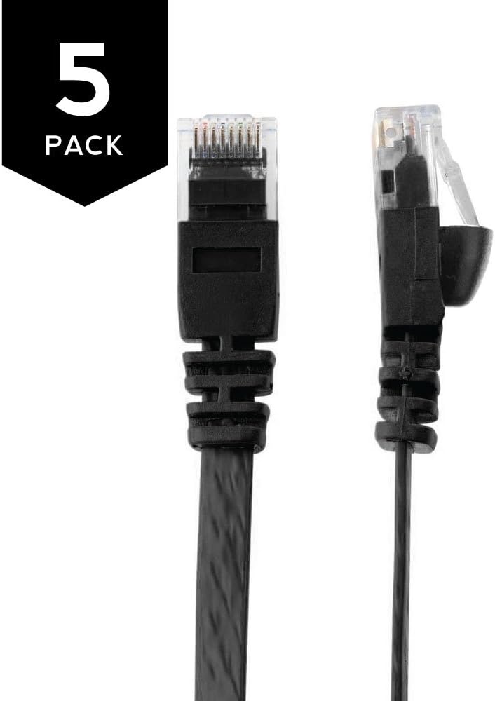 Buhbo 25 FT Cat6 Flat Ethernet Network Cable RJ45 - 5-Pack