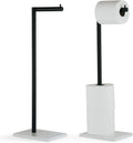 Free Standing Toilet Paper Holder Stand Matte Black with Marble Base