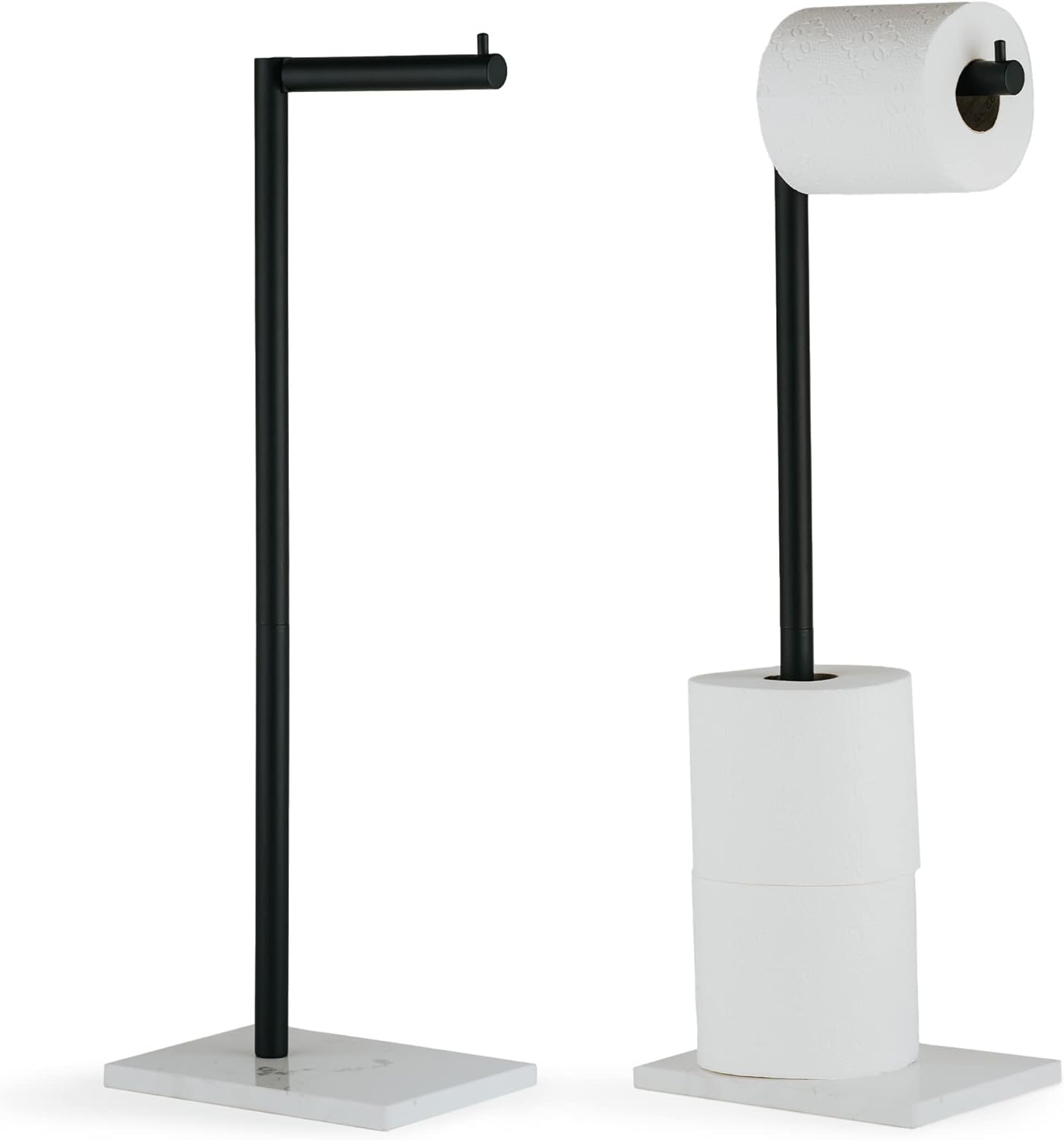 Free Standing Matte Black Toilet Paper Holder with Marble Base