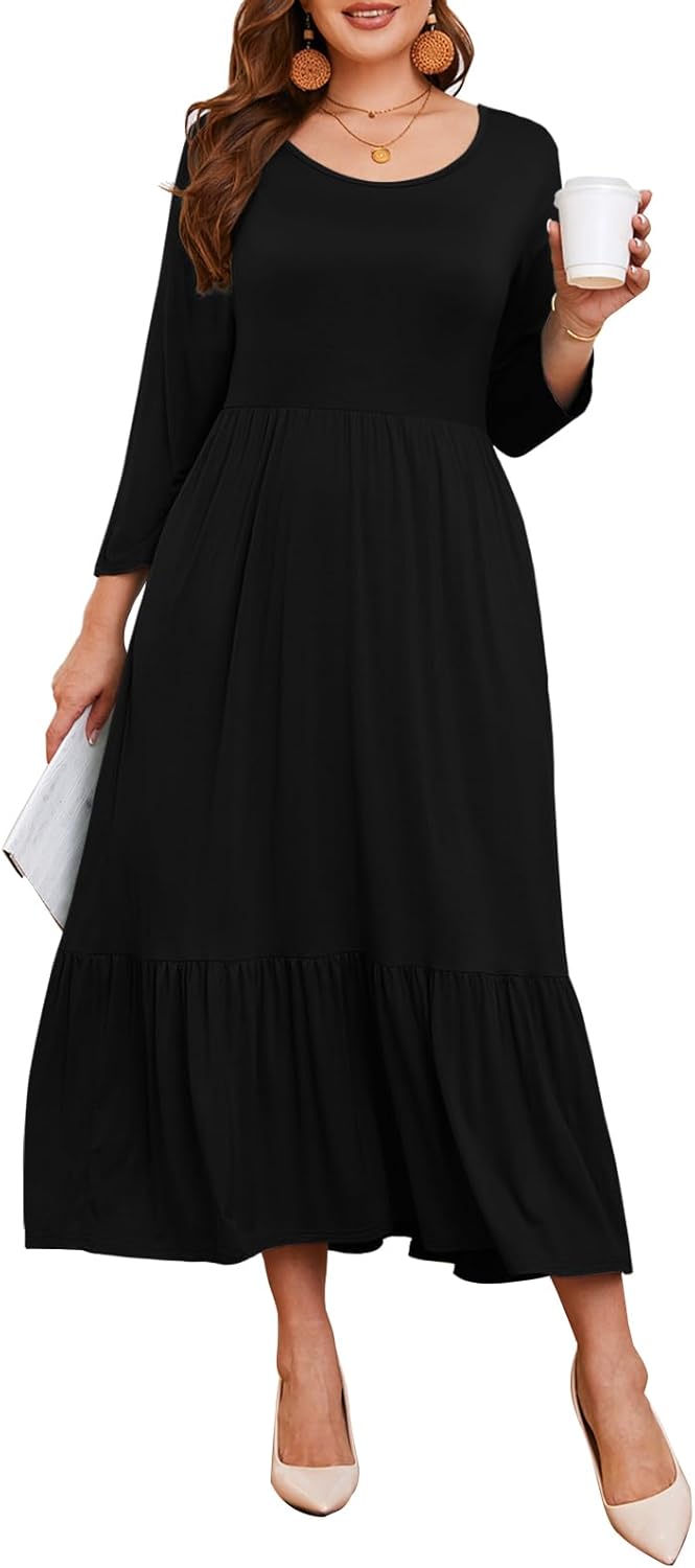 LARACE 3/4 Sleeve Dresses for Women Plus Size with Pockets