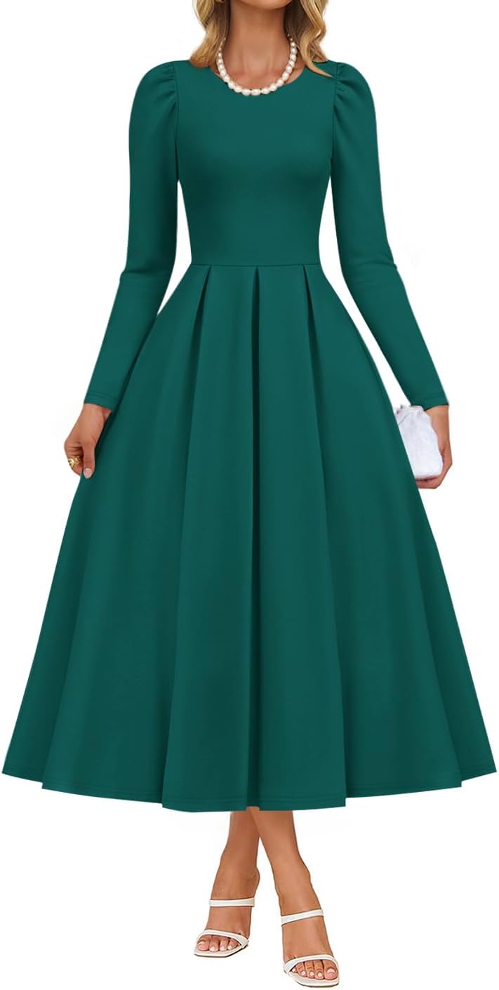 ZESICA Women's Long Sleeve Midi Dress for Elegant Events