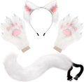 Wolf Fox Tail Clip Ears and Gloves Set - Soft Faux Fur Costume