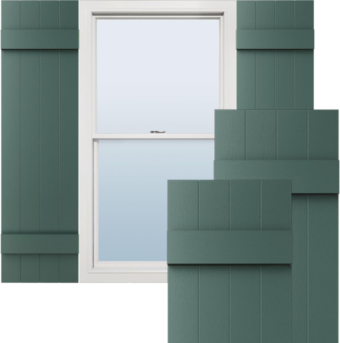 Lifetime Vinyl Board-n-Batten Shutters in Forest Green Color