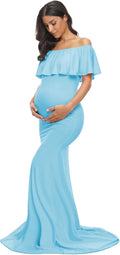 Glampunch Womens Off Shoulder Maternity Slim Ruffle Maxi Dress