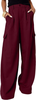 High Waisted Wide Leg Cargo Pants for Women - Baggy Casual Work Pant
