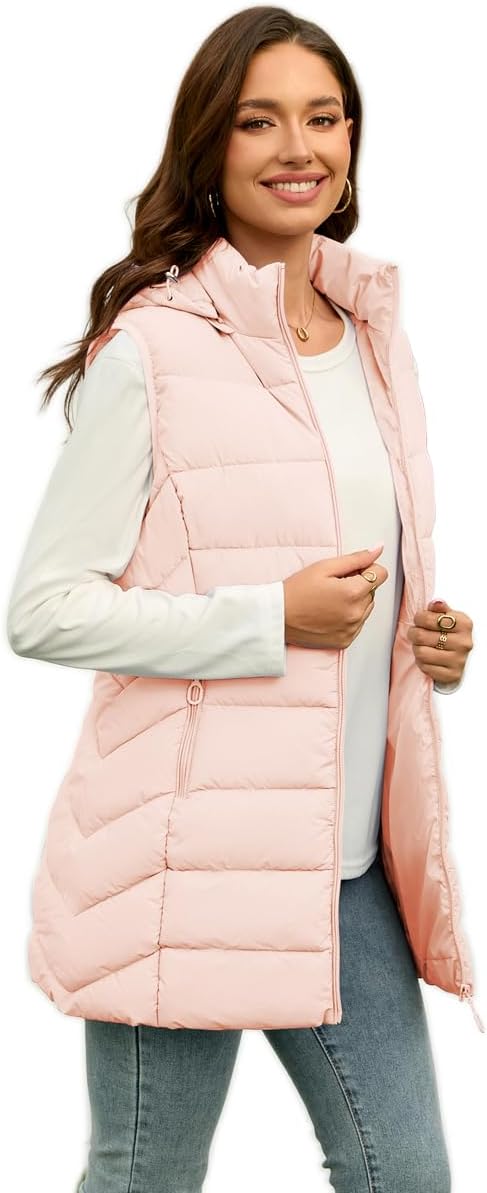 Long Puffer Vest for Women with Hood - Lightweight & Stylish