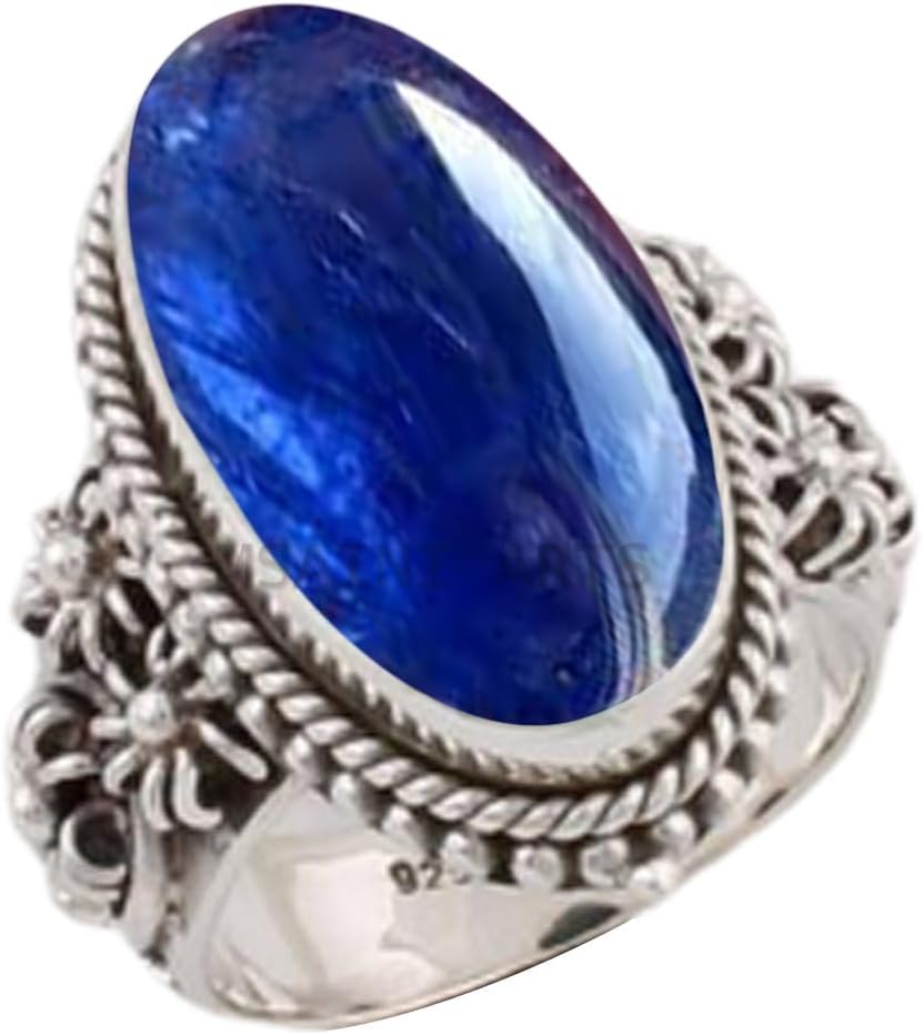 Solid 925 Sterling Silver Ring with Natural Blue Copper Turquoise