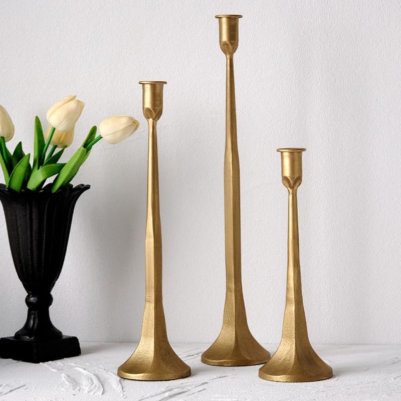 Denique Iron Taper Candle Holder Set of 3 for Home Decoration
