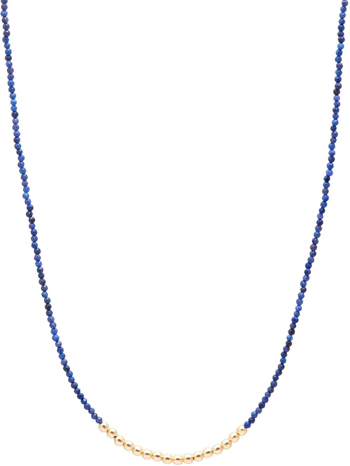 Natural Lapis Lazuli Beaded Necklace with Gold Brass Accents