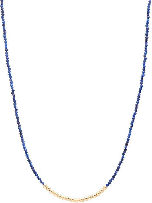Natural Lapis Lazuli Beaded Necklace with Gold Brass Accents