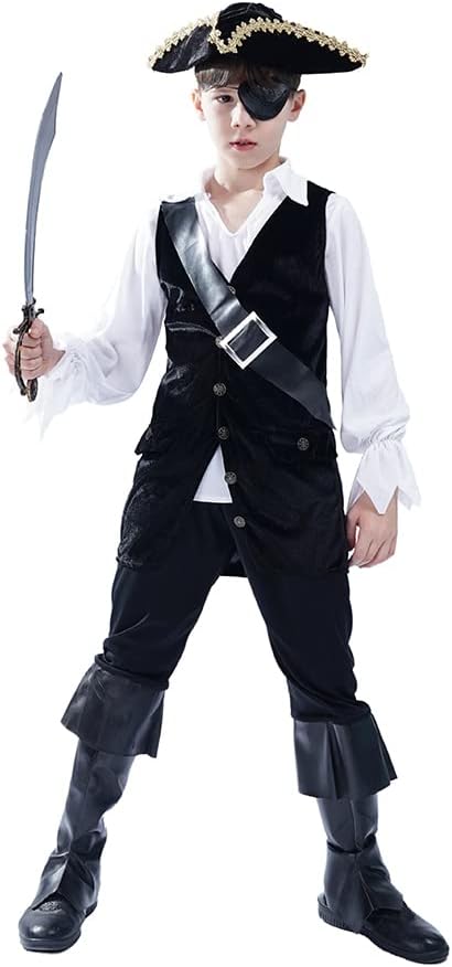 DSplay Boys Pirate Costume for Halloween and Role Play Fun
