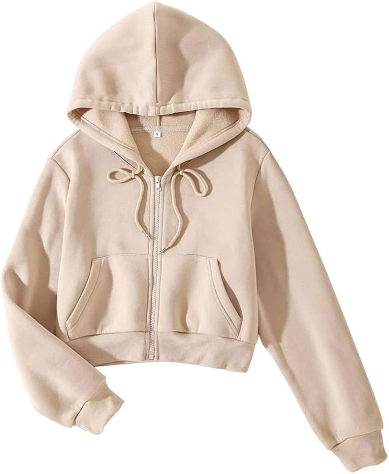 Cozy Crop: LOFAAC Fleece Zip Hoodie with Pockets