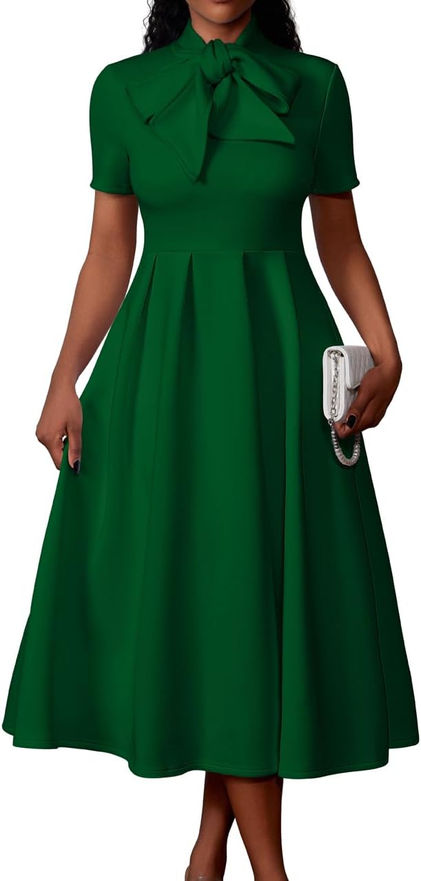 Elegant Casual Short Sleeve A-Line Dress with Pockets for Women