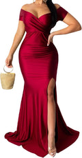 A ADILACA Off Shoulder High Split Long Formal Party Maxi Dress Closure