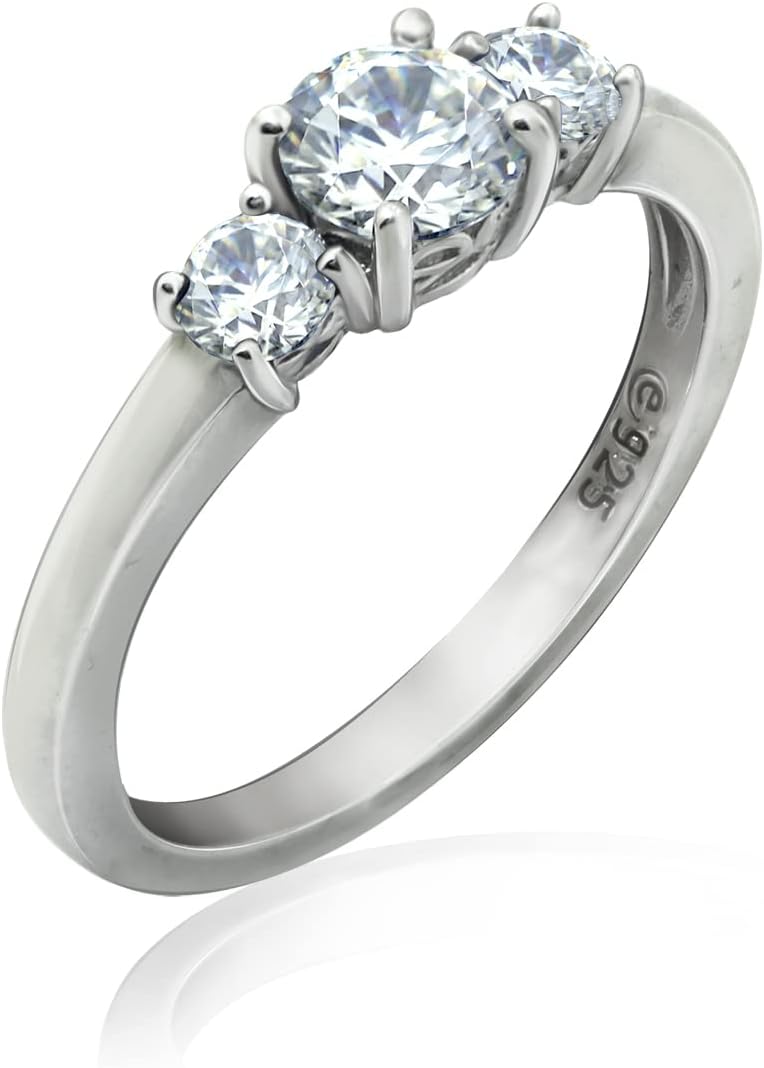 Timeless 3-Stone Ring in Platinum Plated Sterling Silver