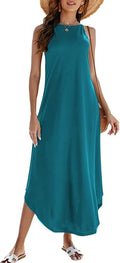 Women's Summer Sleeveless Halter Maxi Beach Dress - Long Halter Side