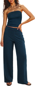 Two Piece Sets For Women Summer Outfits Lounge Sets Striped Tube Top
