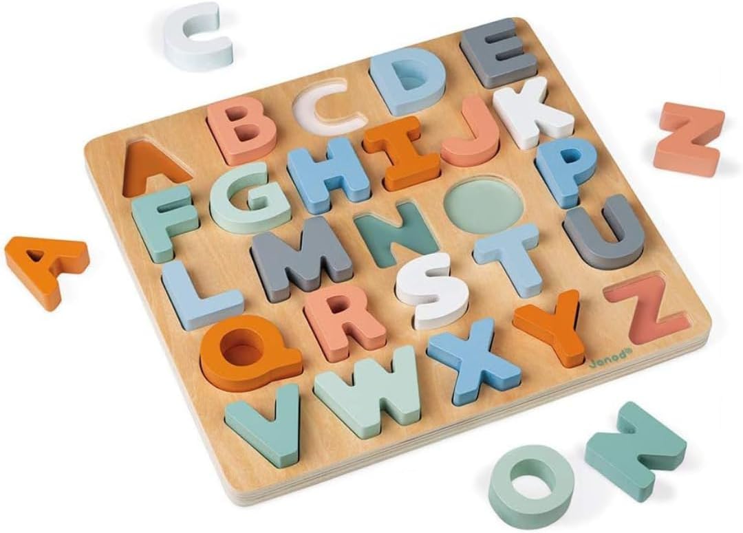 Janod Sweet Cocoon Wooden Alphabet Learning Puzzle for Kids