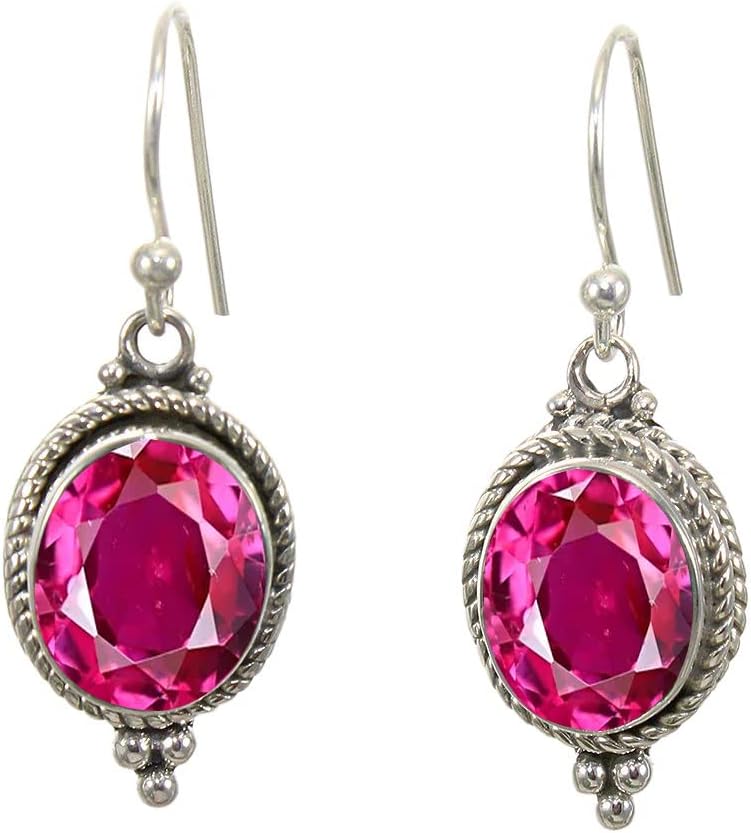 925 Sterling Silver Dangle Drop Earrings for Women with Ruby