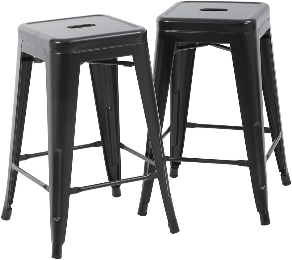 FDW Metal Bar Stools Set of 4 Counter Height 24 Inches Black