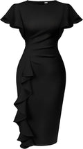 Memoriesea Vintage Church Ruffle Sleeve Ruched Bodycon (Style NHJ2)