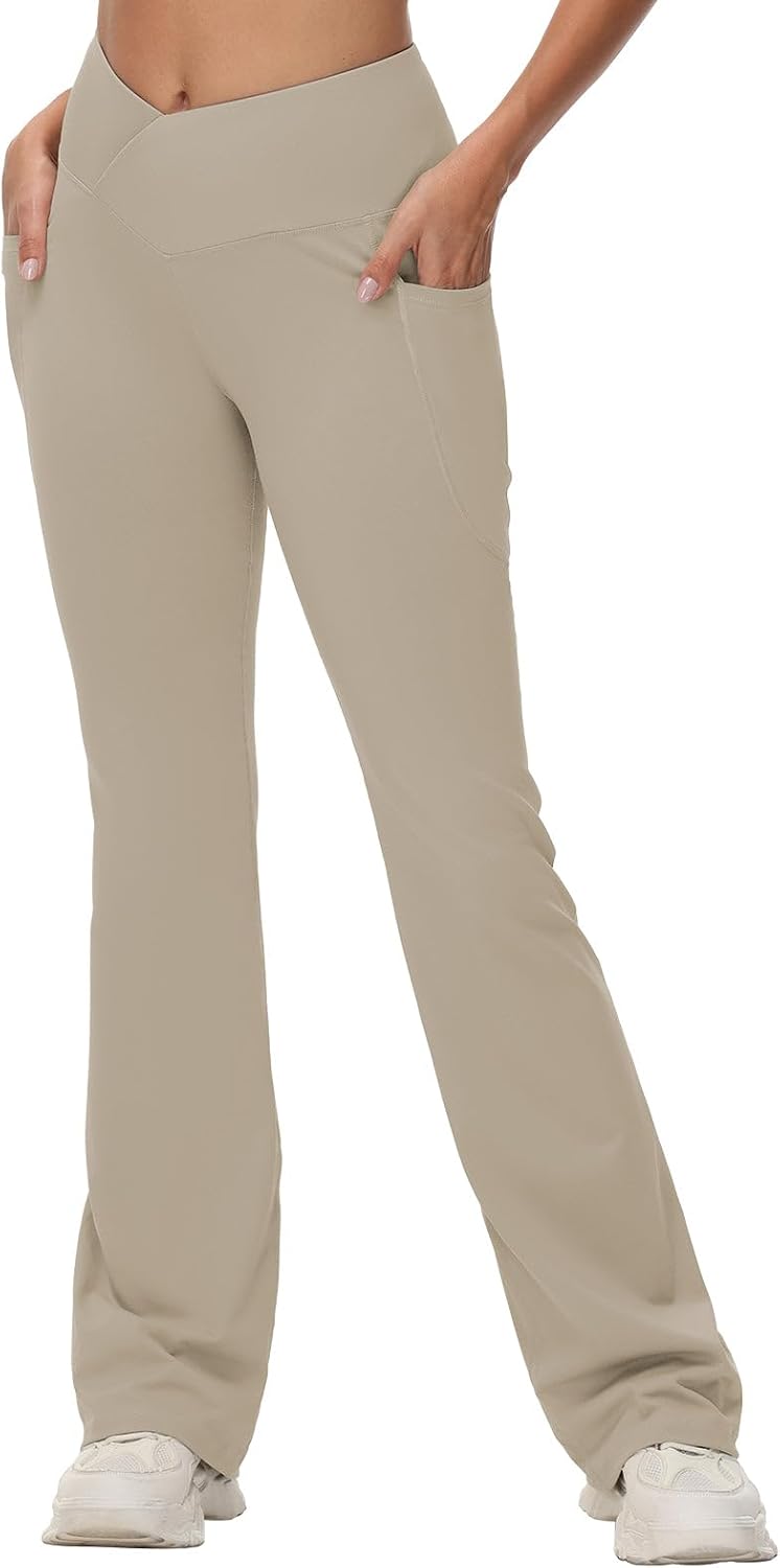 Baleaf Women's V Crossover Flare Leggings with Pockets