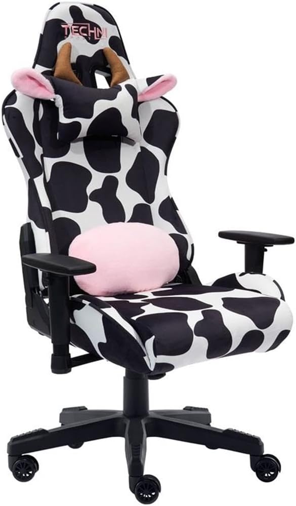 Techni Mobili Black/White Cow Print Gaming Chair - Ultimate Comfort!