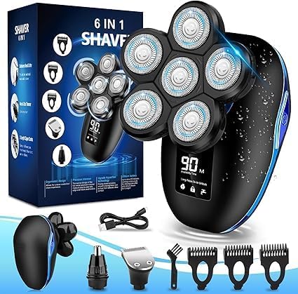6-in-1 Electric Head Shaver for Bald Men with LED Display