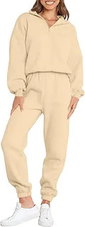 Prinbara Womens Half Zip Pullover Sweatshirt and Jogger Set - Cozy