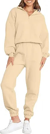 Stylish Womens Half Zip Pullover and Jogger Pants Lounge Set