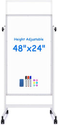 Rolling White Board 48 x 24 Height Adjustable Mobile Easel - Easy