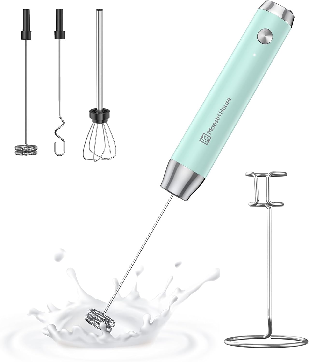 Rechargeable Milk Frother with 3 Heads for Lattes and Cappuccinos