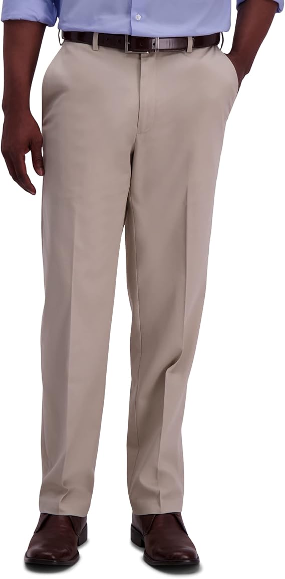 Haggar Men's Premium No Iron Khaki Classic Fit Expandable Waist Pants