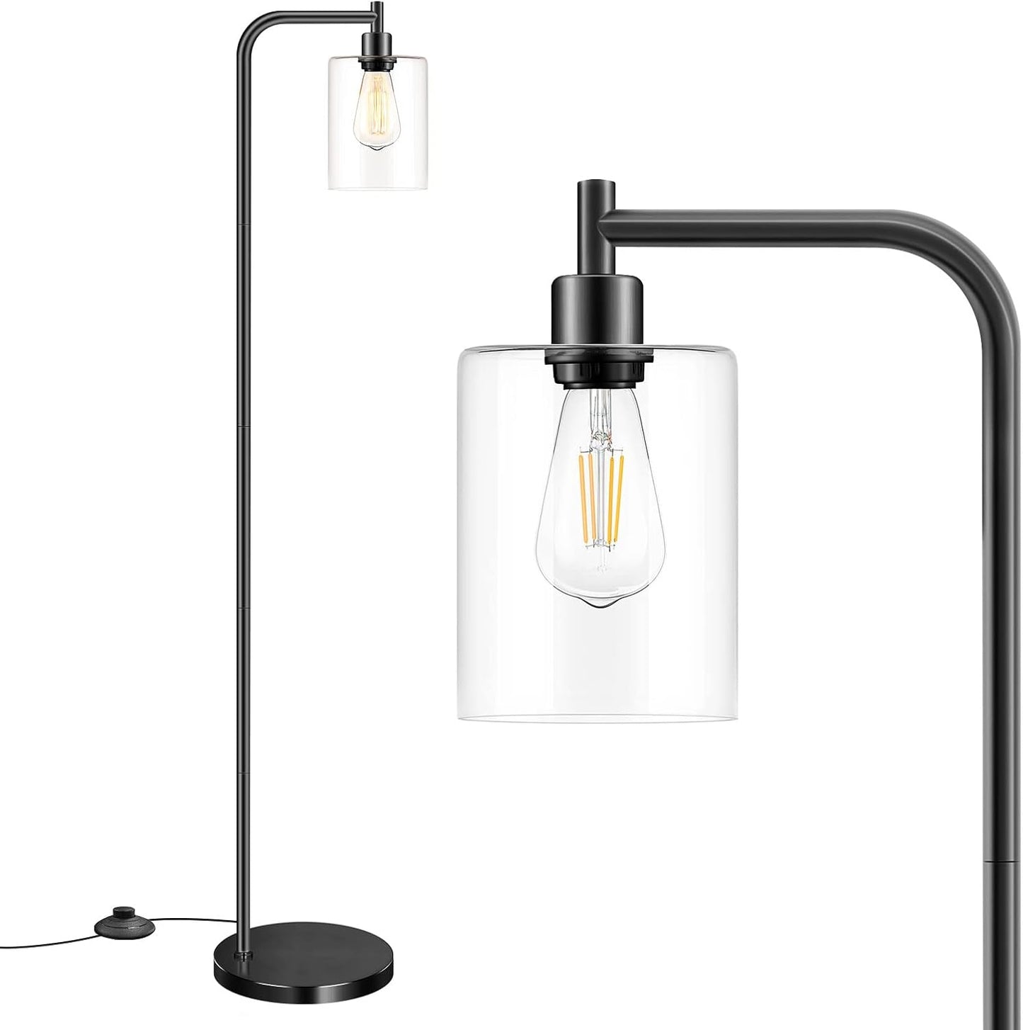 Industrial Floor Lamp with Hanging Glass Shade for Home Decor