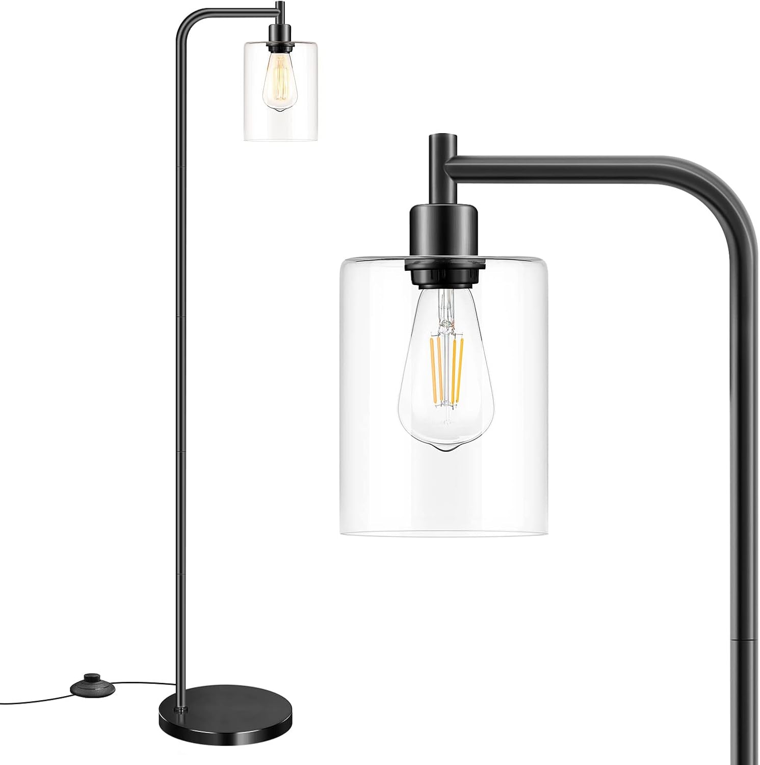 Industrial Floor Lamp with Hanging Glass Shade for Home Decor