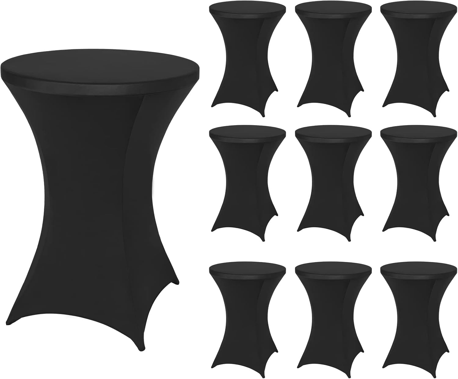 FestiCorp 10 Pack Spandex Black Table Cover for Events and Parties