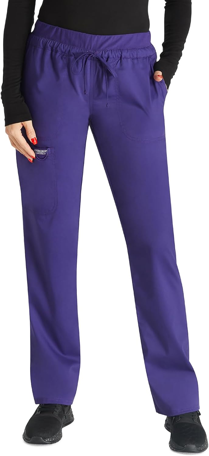 Cherokee Scrubs for Women Mid Rise Tapered Leg Pants with Pockets