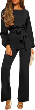 Happy Sailed Womens Dressy Jumpsuit - Belted Wide Leg Romper