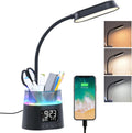 WILIT LED Kids Desk Lamp with Pen Holder & Clock - Dimmable Study