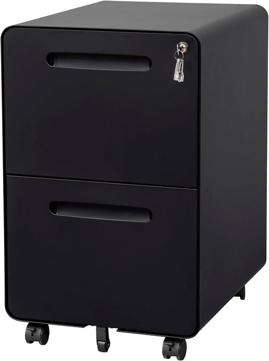2 Drawer Mobile File Cabinet with Lock for Home Office Storage