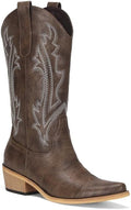 Cowboy Boots for Women Mid Calf Brown Leather Square Toe - Wide Calf