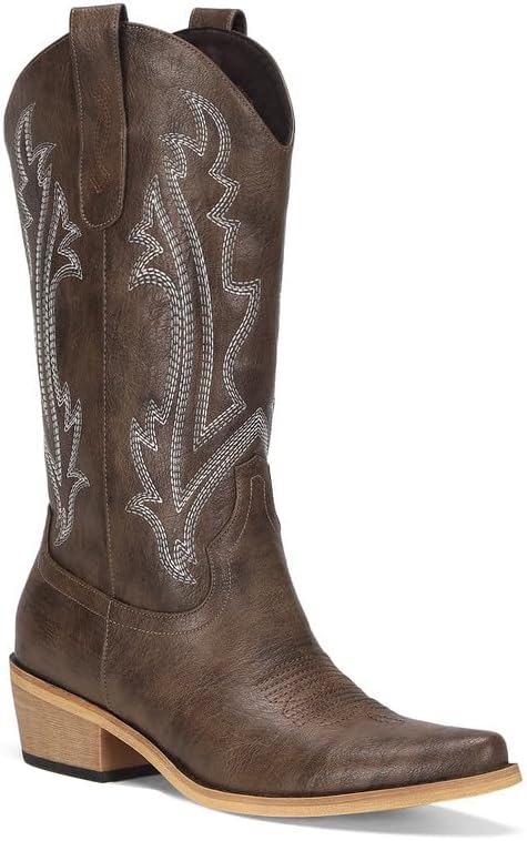 Cowboy Boots for Women Mid Calf Black Cowgirl Boots Square Toe