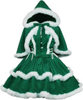 Women's Christmas Dress Skirt and Hooded Cloak Match - Red & White