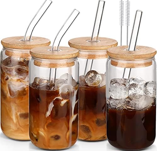 16oz Glass Cups Set with Lids & Straws - DWTS DANWEITESI