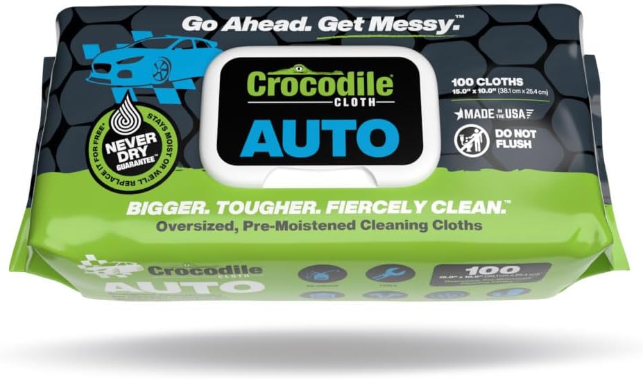 Crocodile Cloth Degreaser Wipes - Cut Grease & Oil - 100 Giant Wipes